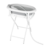 Baignoire bébé 0-18 mois pliable ergonomique - siège bain thermomètre avec support gris bleu rose