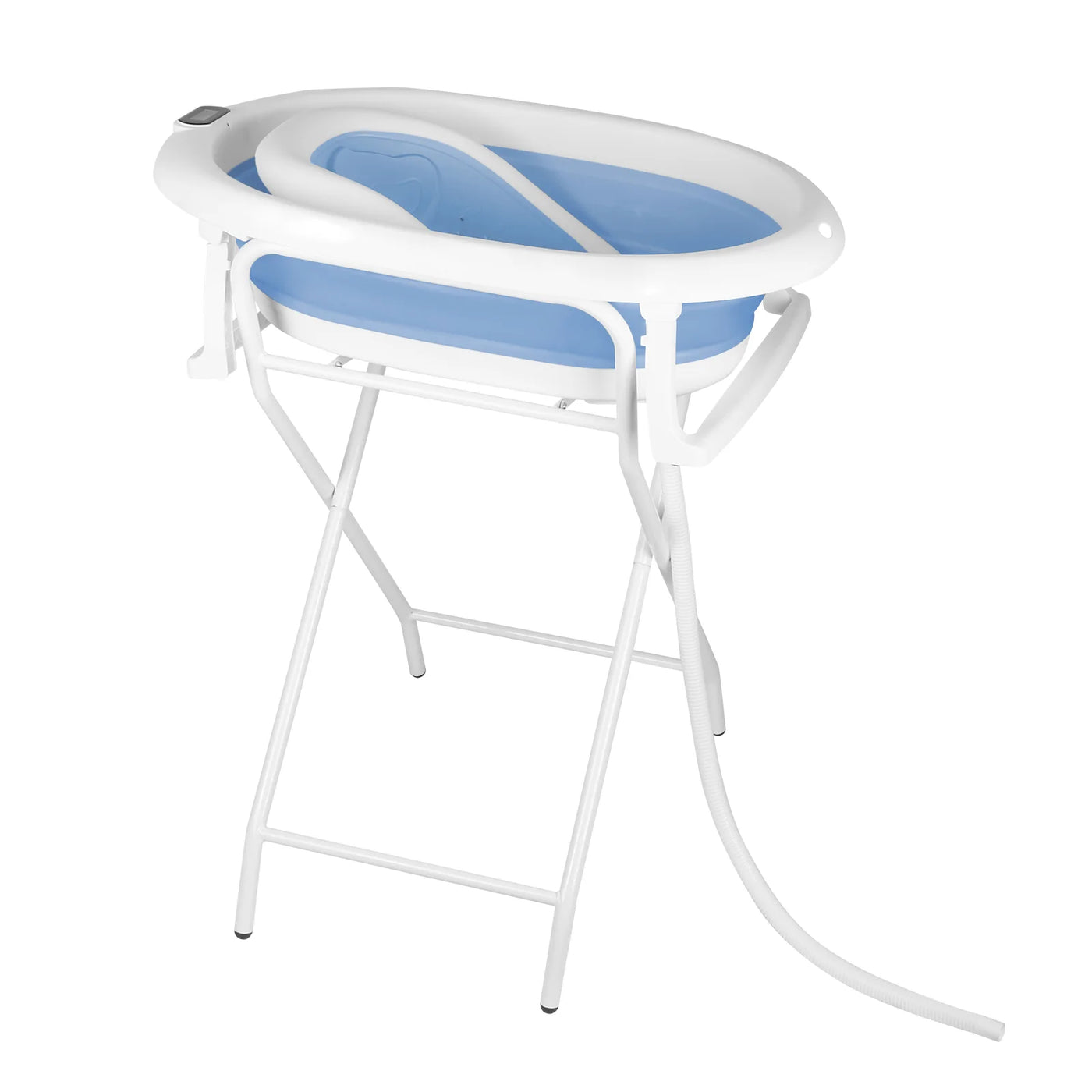 Baignoire bébé 0-18 mois pliable ergonomique - siège bain thermomètre avec support gris bleu rose
