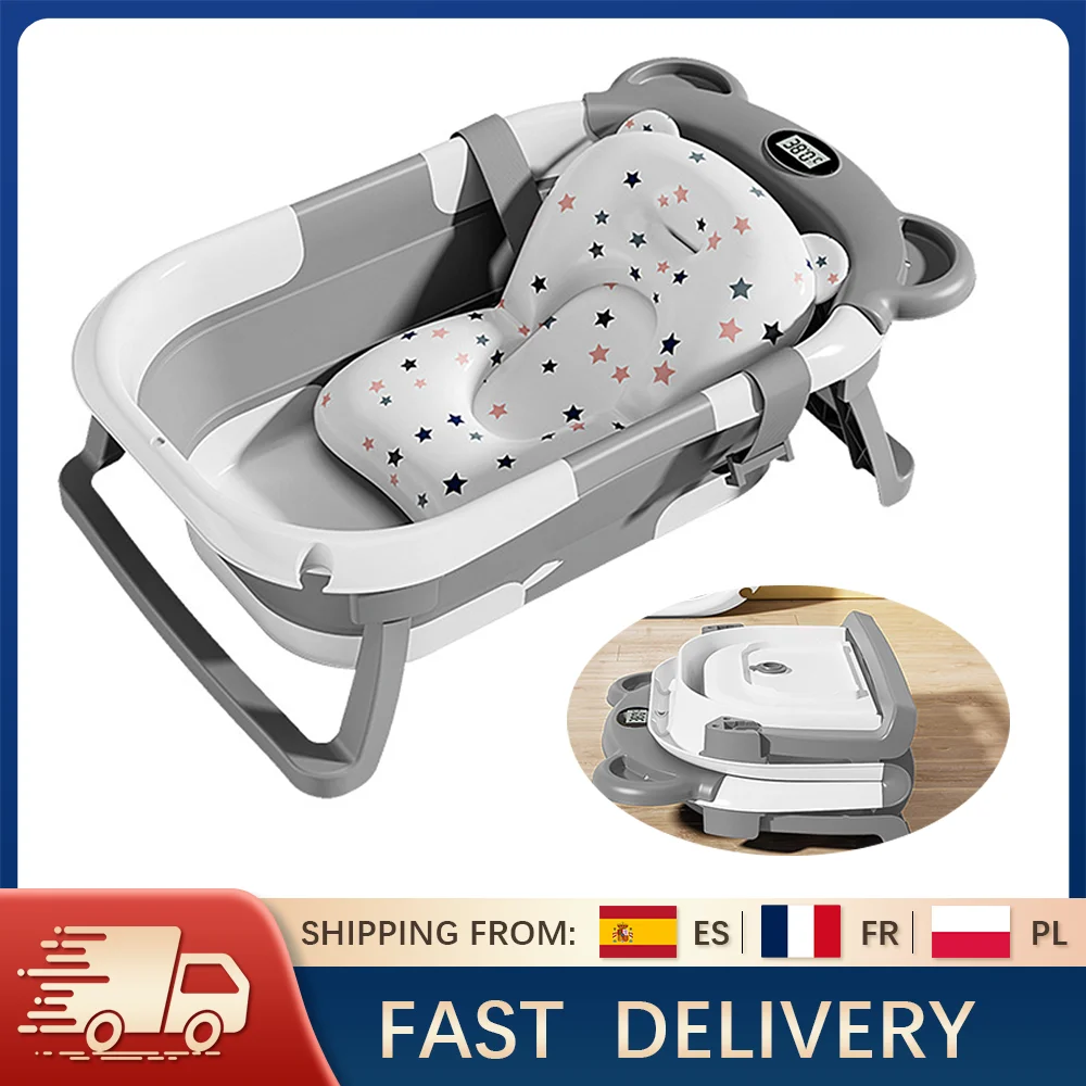 Baignoire bébé pliable Mybooni — Thermomètre intégré tapis antidérapant 0-15M