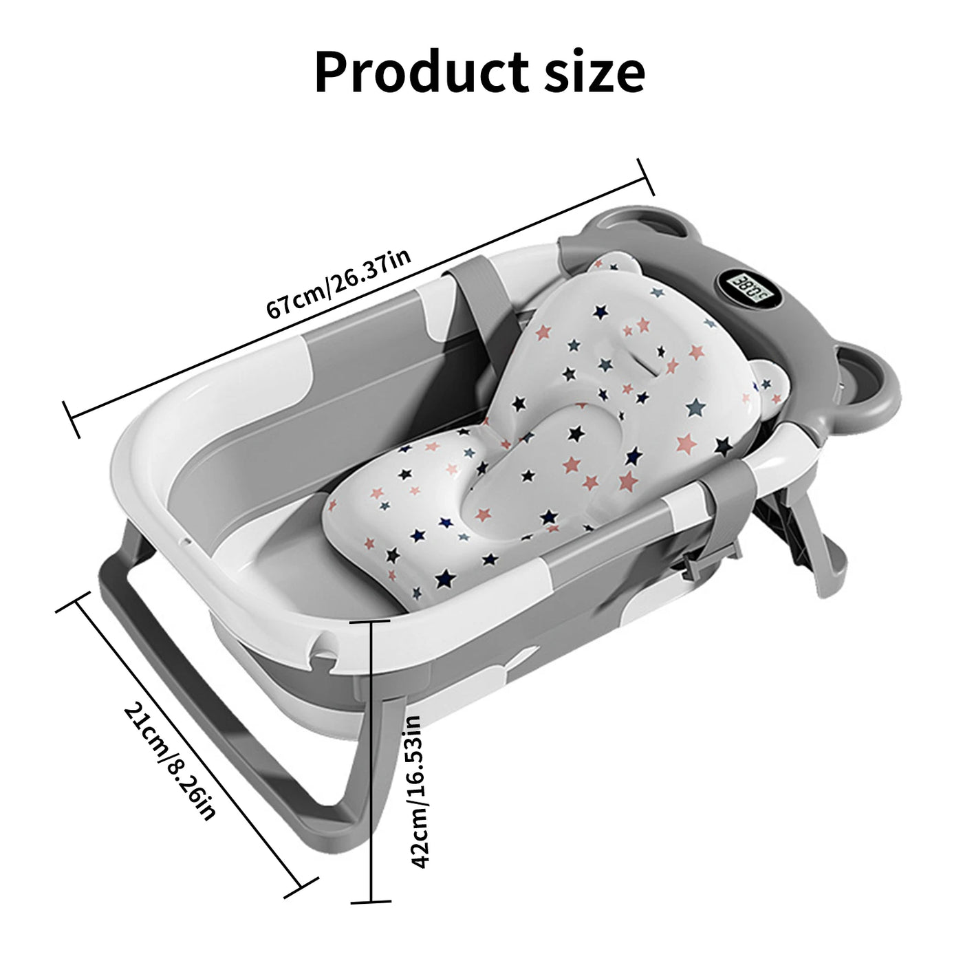 Baignoire bébé pliable Mybooni — Thermomètre intégré tapis antidérapant 0-15M
