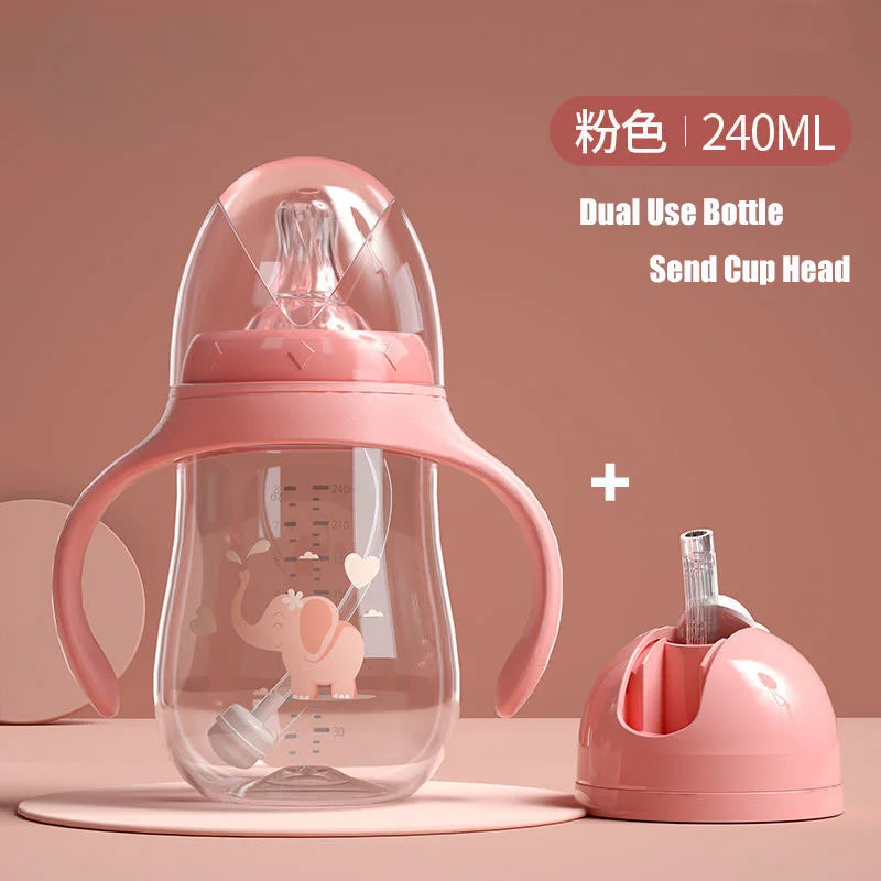 Biberon tasse bébé large calibre bille anti-gravité - double usage lait eau sans BPA
