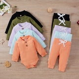 Ensemble 2 pièces bébé body côtelé/carreaux manches longues + pantalon - tenue nouveau-né 0-18 mois