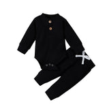 Ensemble 2 pièces bébé body côtelé/carreaux manches longues + pantalon - tenue nouveau-né 0-18 mois