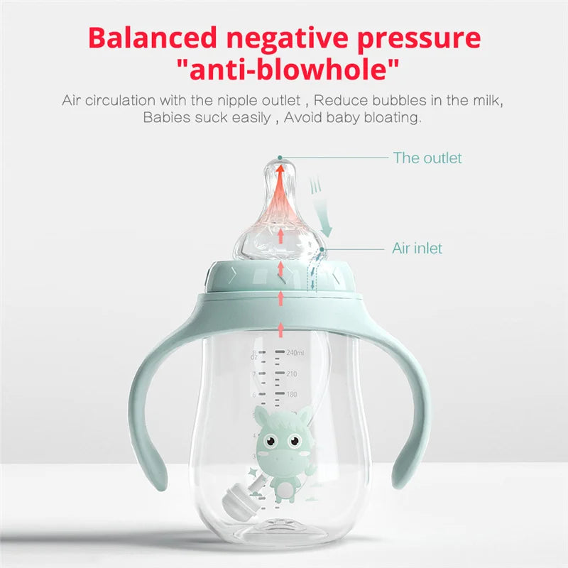 Biberon tasse bébé large calibre bille anti-gravité - double usage lait eau sans BPA