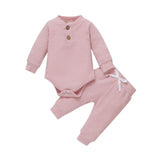 Ensemble 2 pièces bébé body côtelé/carreaux manches longues + pantalon - tenue nouveau-né 0-18 mois