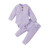 Ensemble 2 pièces bébé body côtelé/carreaux manches longues + pantalon - tenue nouveau-né 0-18 mois