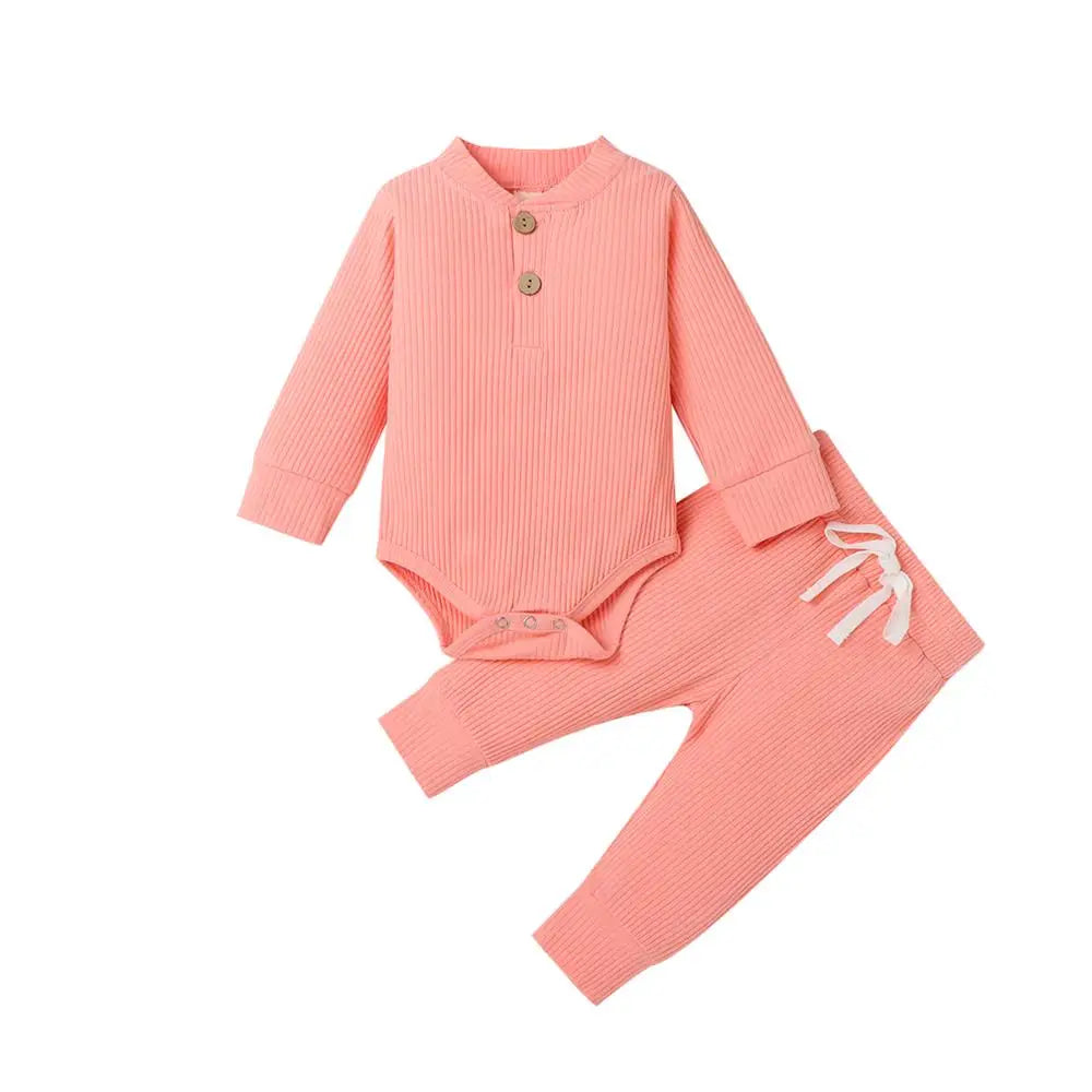 Ensemble 2 pièces bébé body côtelé/carreaux manches longues + pantalon - tenue nouveau-né 0-18 mois