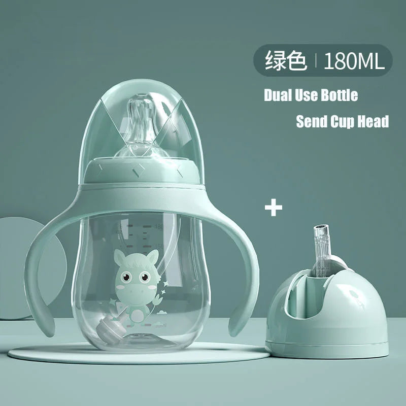 Biberon tasse bébé large calibre bille anti-gravité - double usage lait eau sans BPA