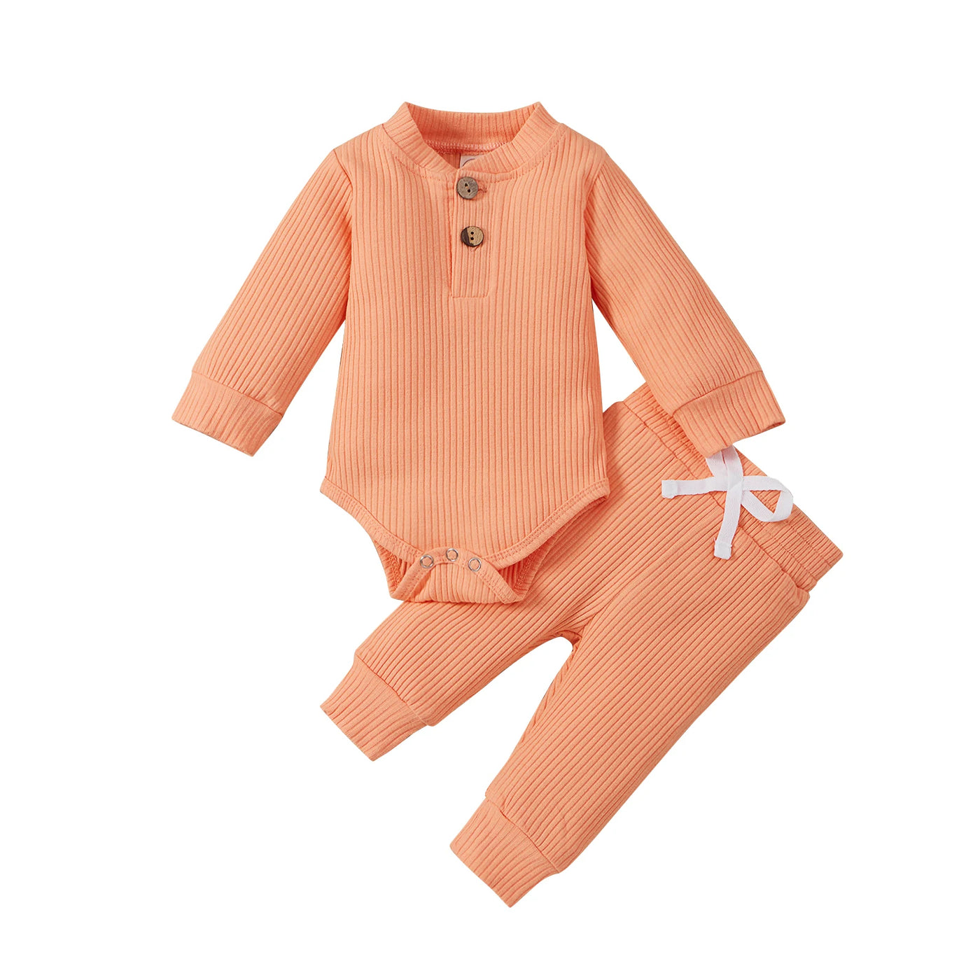 Ensemble 2 pièces bébé body côtelé/carreaux manches longues + pantalon - tenue nouveau-né 0-18 mois