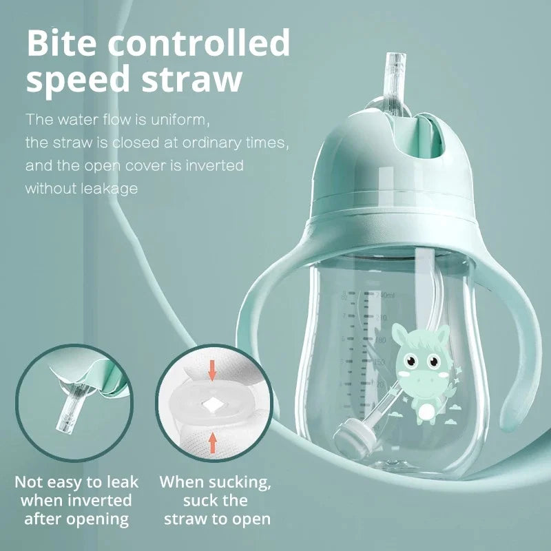 Biberon tasse bébé large calibre bille anti-gravité - double usage lait eau sans BPA