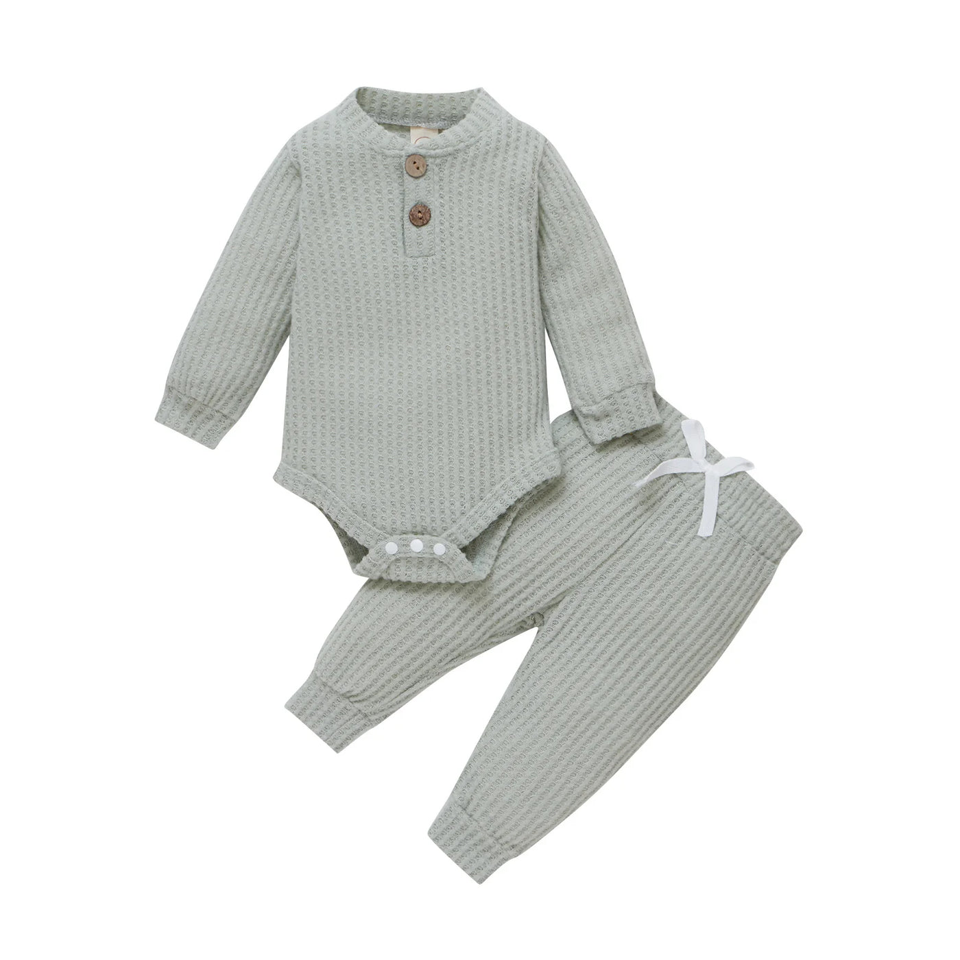 Ensemble 2 pièces bébé body côtelé/carreaux manches longues + pantalon - tenue nouveau-né 0-18 mois