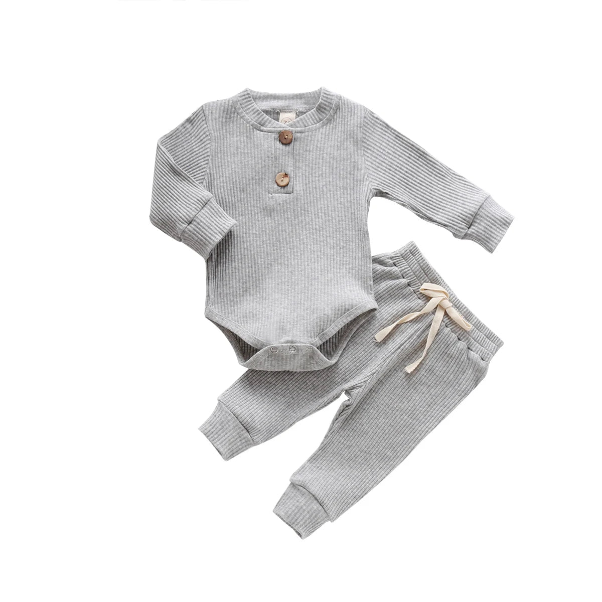 Ensemble 2 pièces bébé body côtelé/carreaux manches longues + pantalon - tenue nouveau-né 0-18 mois