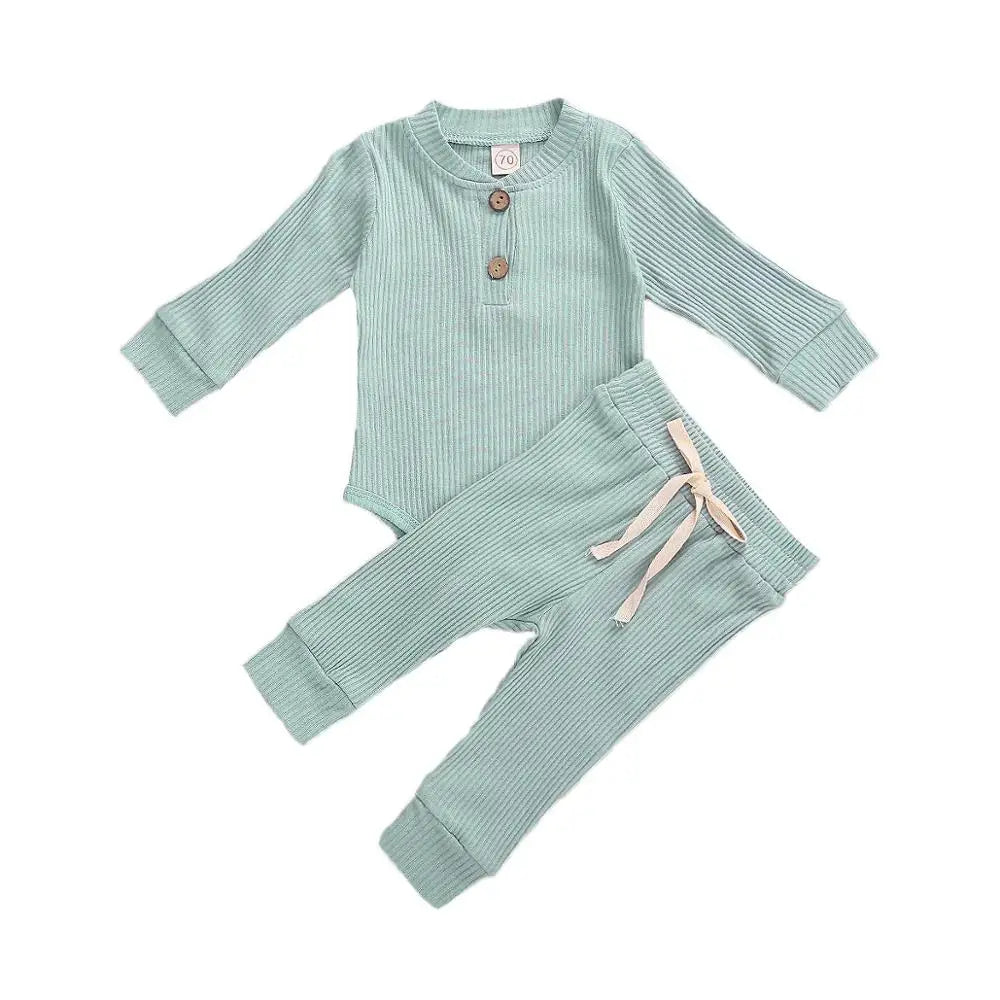 Ensemble 2 pièces bébé body côtelé/carreaux manches longues + pantalon - tenue nouveau-né 0-18 mois