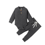 Ensemble 2 pièces bébé body côtelé/carreaux manches longues + pantalon - tenue nouveau-né 0-18 mois