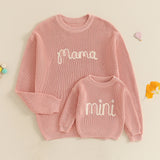 Pull tricoté assorti famille Mybooni — Mère et enfant broderie lettre