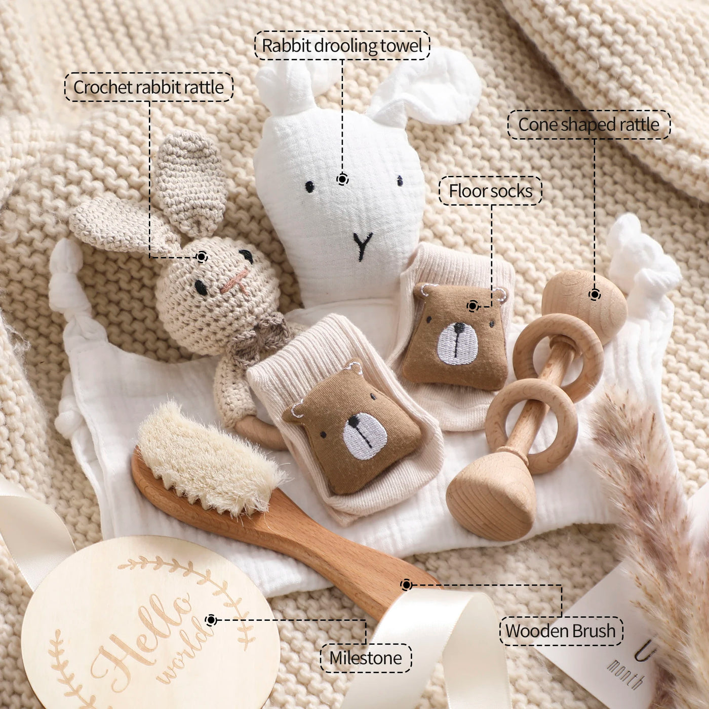 Coffret bain bébé 7 pièces Bouni — Couverture double face et accessoires naissance