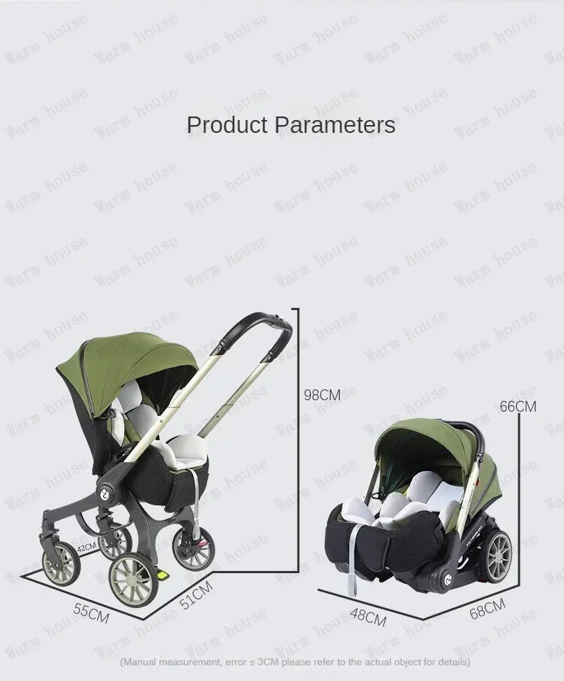 Poussette 4-en-1 multifonctionnelle pliable avec siège auto bébé EU Stock