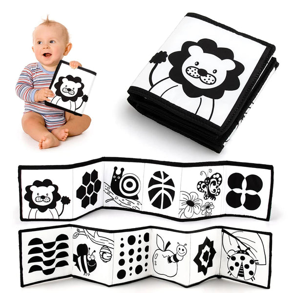 Livre tissu bébé Mybooni — Noir et blanc activités sensorielles nouveau-né