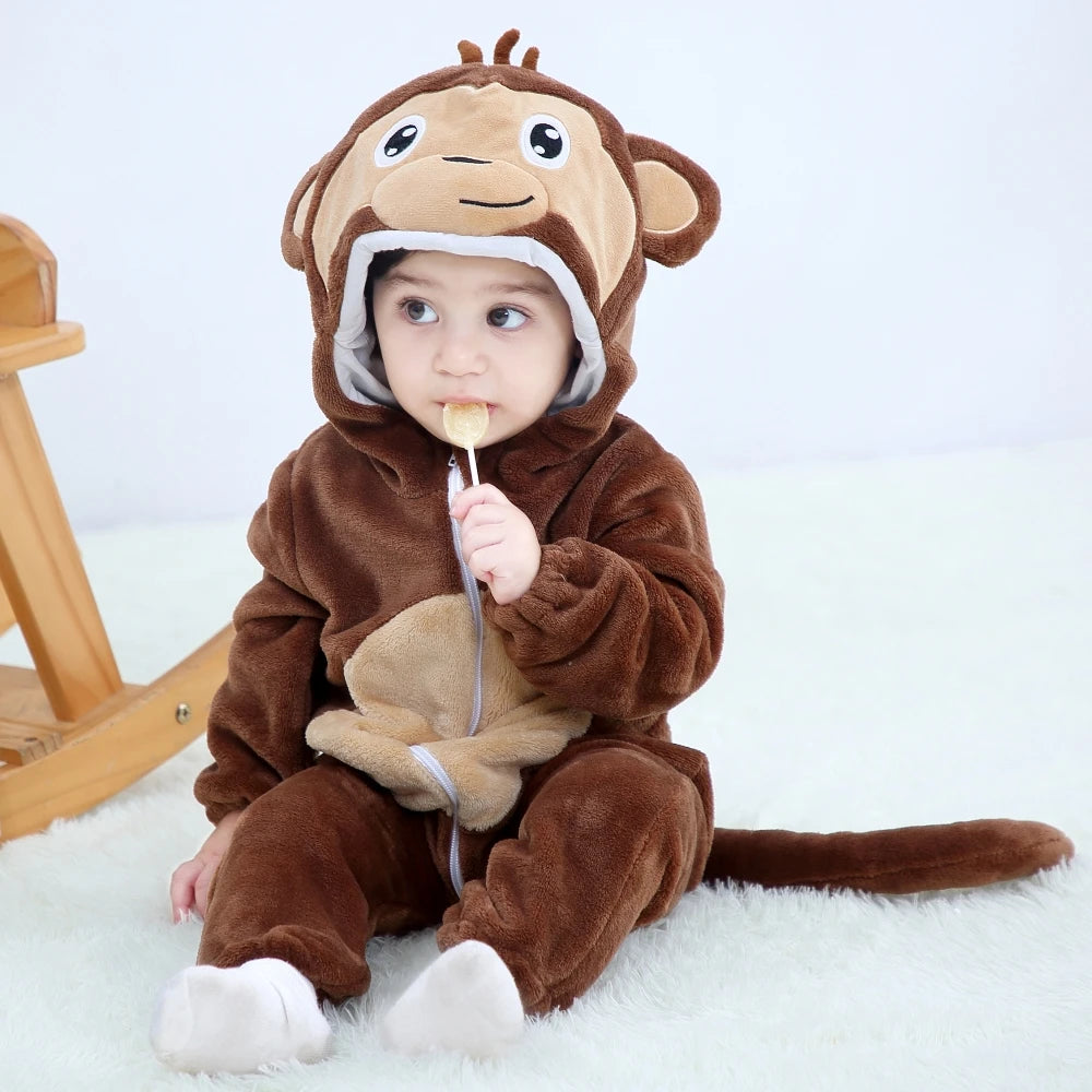 Combinaison pyjama bébé flanelle cartoon - grenouillère licorne/lapin/dinosaure animal