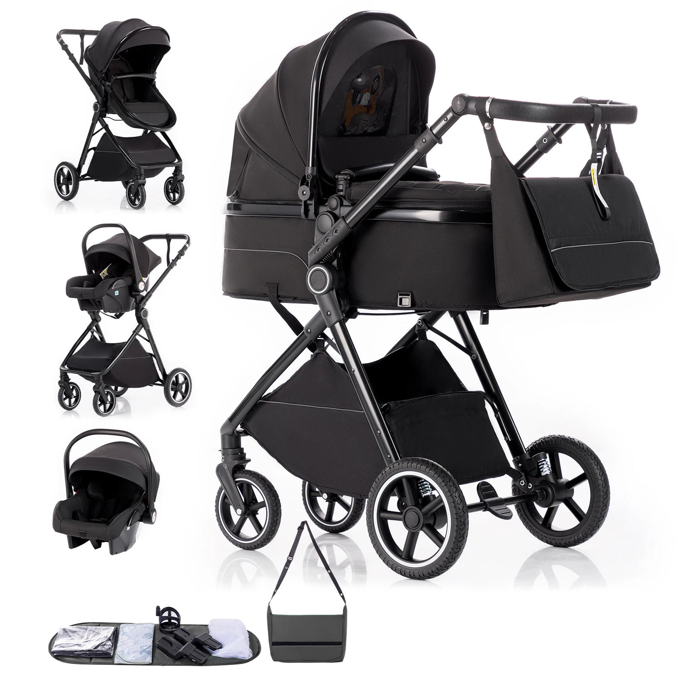Poussette 3-en-1 pliable Mybooni — Norme EU nouveau-né