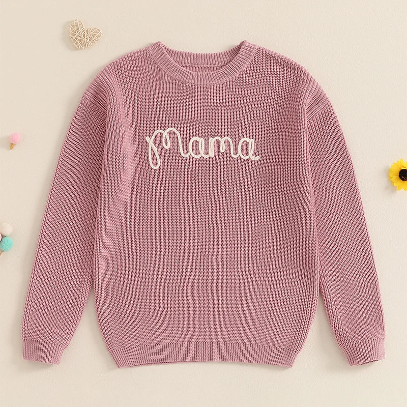 Family Matching Sweaters Mommy and Me Letter Em — vue face | Bouni