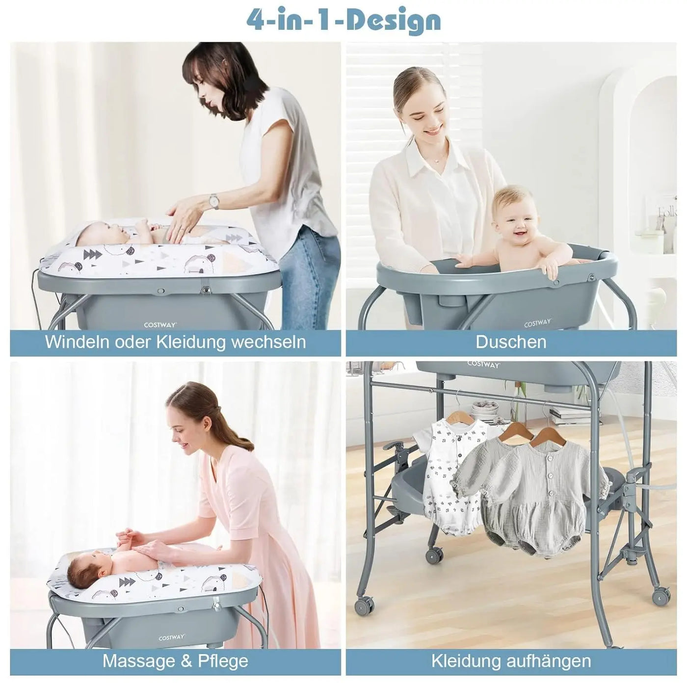 Table à langer 4-en-1 Mybooni — Baignoire + Rangements + Évolutif