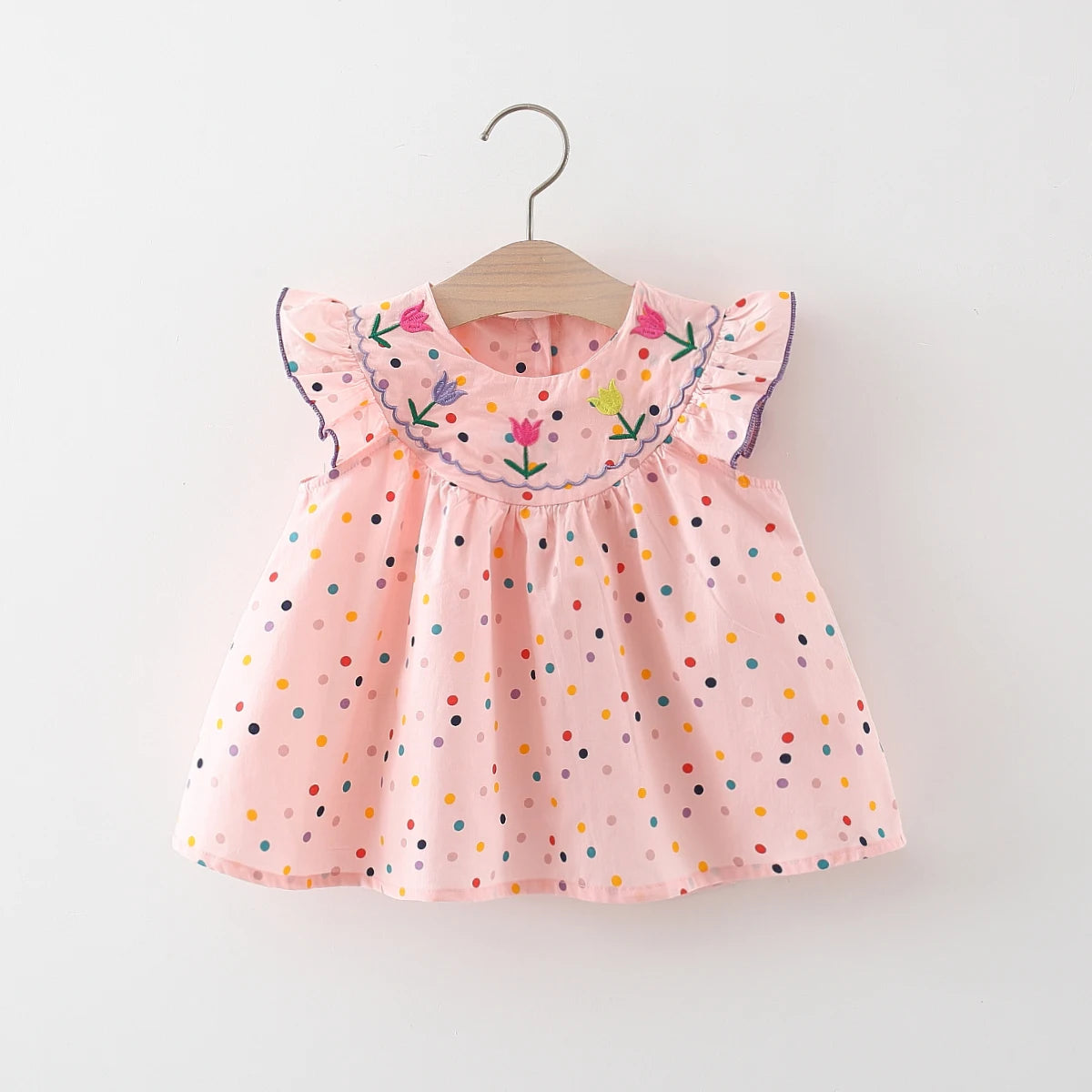 Robe bébé coton brodée fleurs Mybooni — Imprimé pois colorés