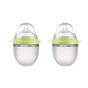 Lot 2 biberons bébé sans BPA Mybooni — Silicone 150 ml et 240 ml vert/rose