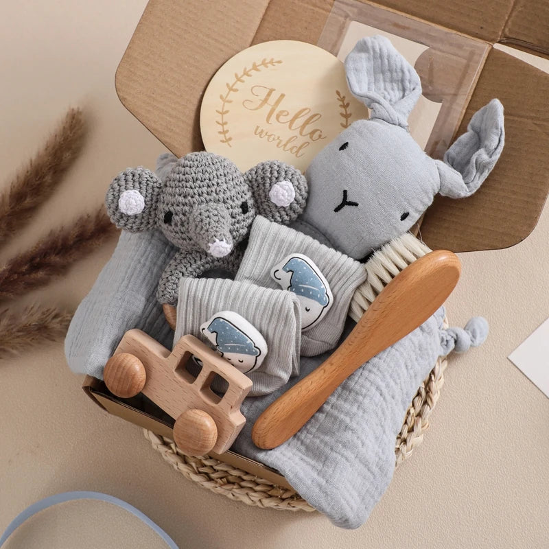 Coffret bain bébé 7 pièces Bouni — Couverture double face et accessoires naissance