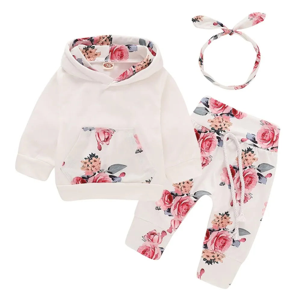 Ensemble 3 pièces bébé fille Bouni | Haut floral + Pantalon + Bandeau nœud