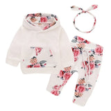 Ensemble 3 pièces bébé fille Bouni | Haut floral + Pantalon + Bandeau nœud