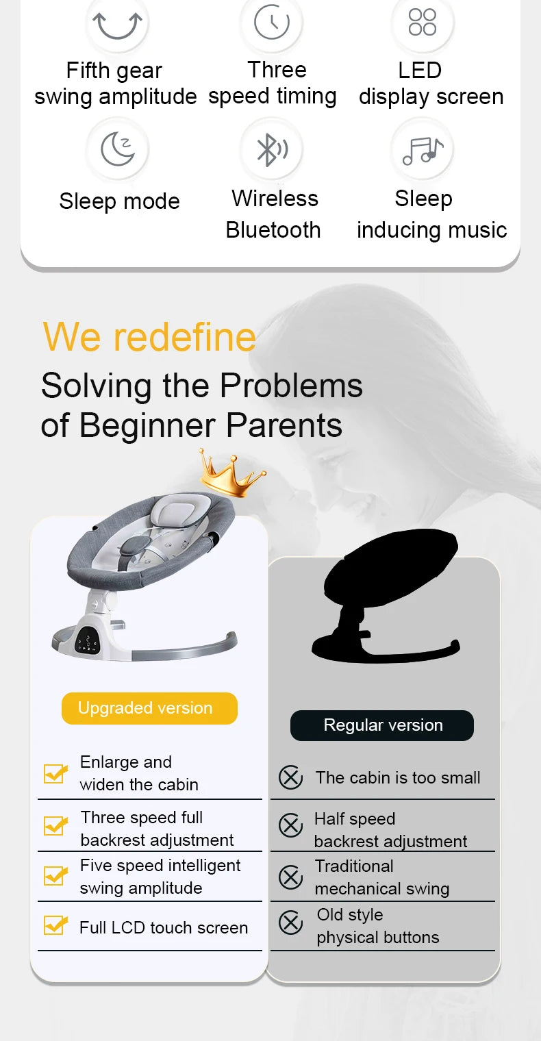 Berceau électrique bébé Bluetooth musique télécommande moustiquaire multifonctionnel