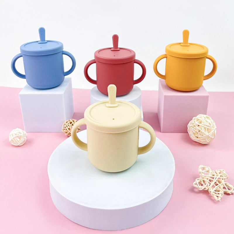 Set repas bébé silicone sans BPA ventouse - bol assiette tasse paille cuillère fourchette enfant
