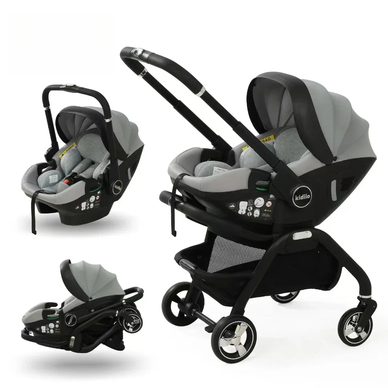 Poussette rose 4-en-1 avec nacelle siège auto de luxe pliable livraison EU