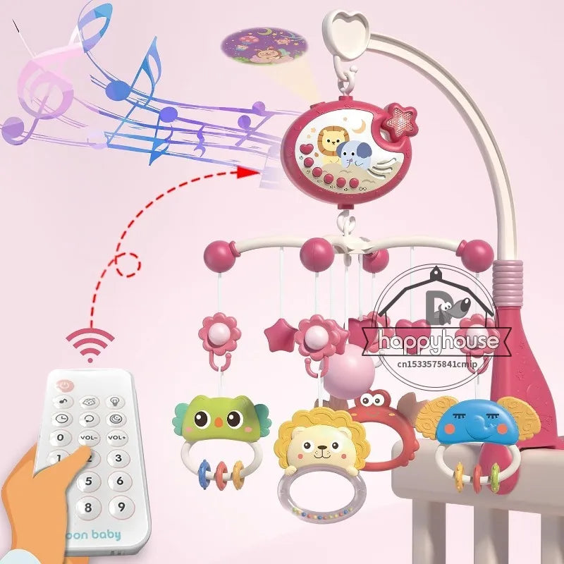 Mobile musical lumineux et projecteur pour lit bébé - télécommande jouet nouveau-né