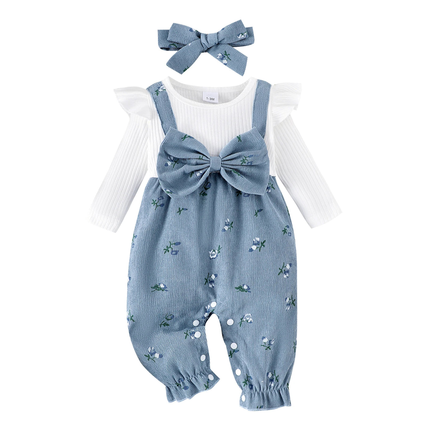 Barboteuse bébé fille floral Mybooni — Grenouillère manches longues avec bandeau