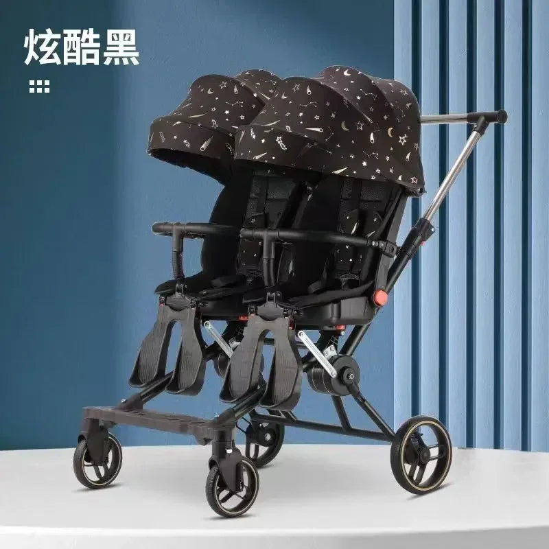 Poussette double légère pliable multifonctionnelle pour jumeaux
