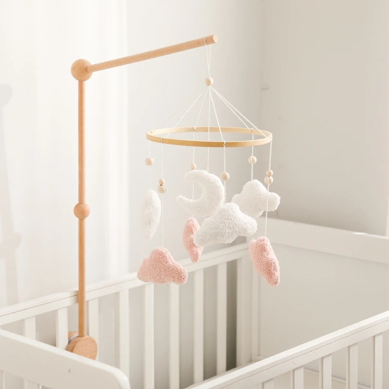 Mobile lit bébé bois feutrine ours cartoon - carillon musical avec support berceau