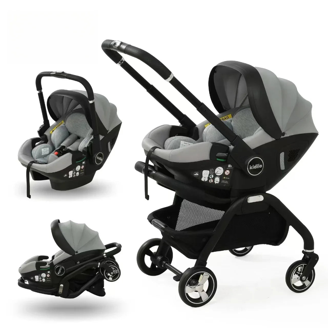 Poussette 3-en-1 portable Bouni — Nacelle nouveau-né et siège auto