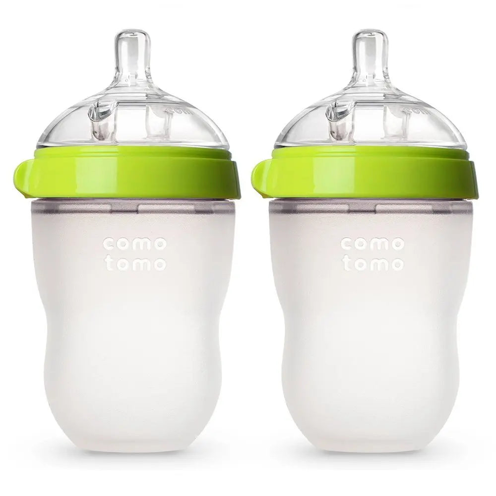 Lot 2 biberons bébé sans BPA silicone vert/rose - biberon enfant 5 oz et 8 oz