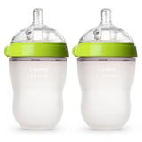 Lot 2 biberons bébé sans BPA Mybooni — Silicone 150 ml et 240 ml vert/rose