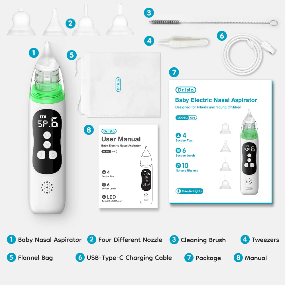Aspirateur nasal électrique 6 modes Mybooni — Musique apaisante silicone alimentaire