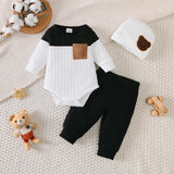 Ensemble 3 pièces bébé garçon rayé Bouni — Haut + Pantalon + Bonnet 0-18M