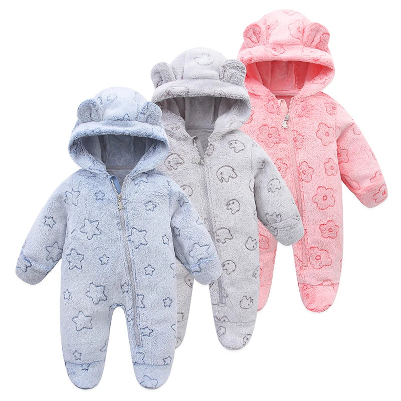 Grenouillère bébé flanelle douce chaude - combinaison imprimée cartoon automne-hiver 0-19 mois