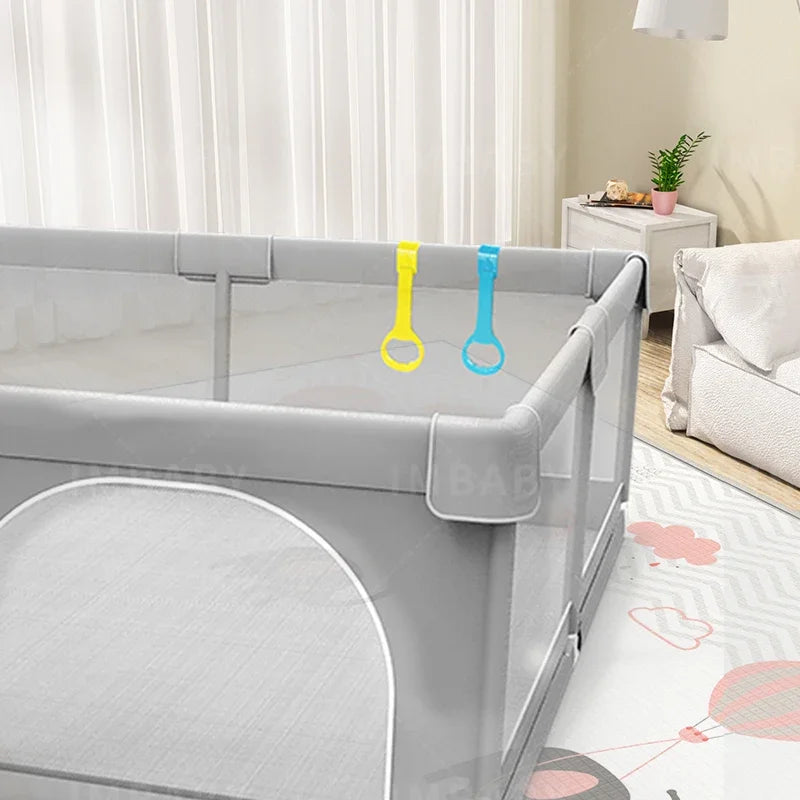 Parc bébé IMBABY gris clair - enclos bébé aire de jeux barrière sécurité enfant ball box