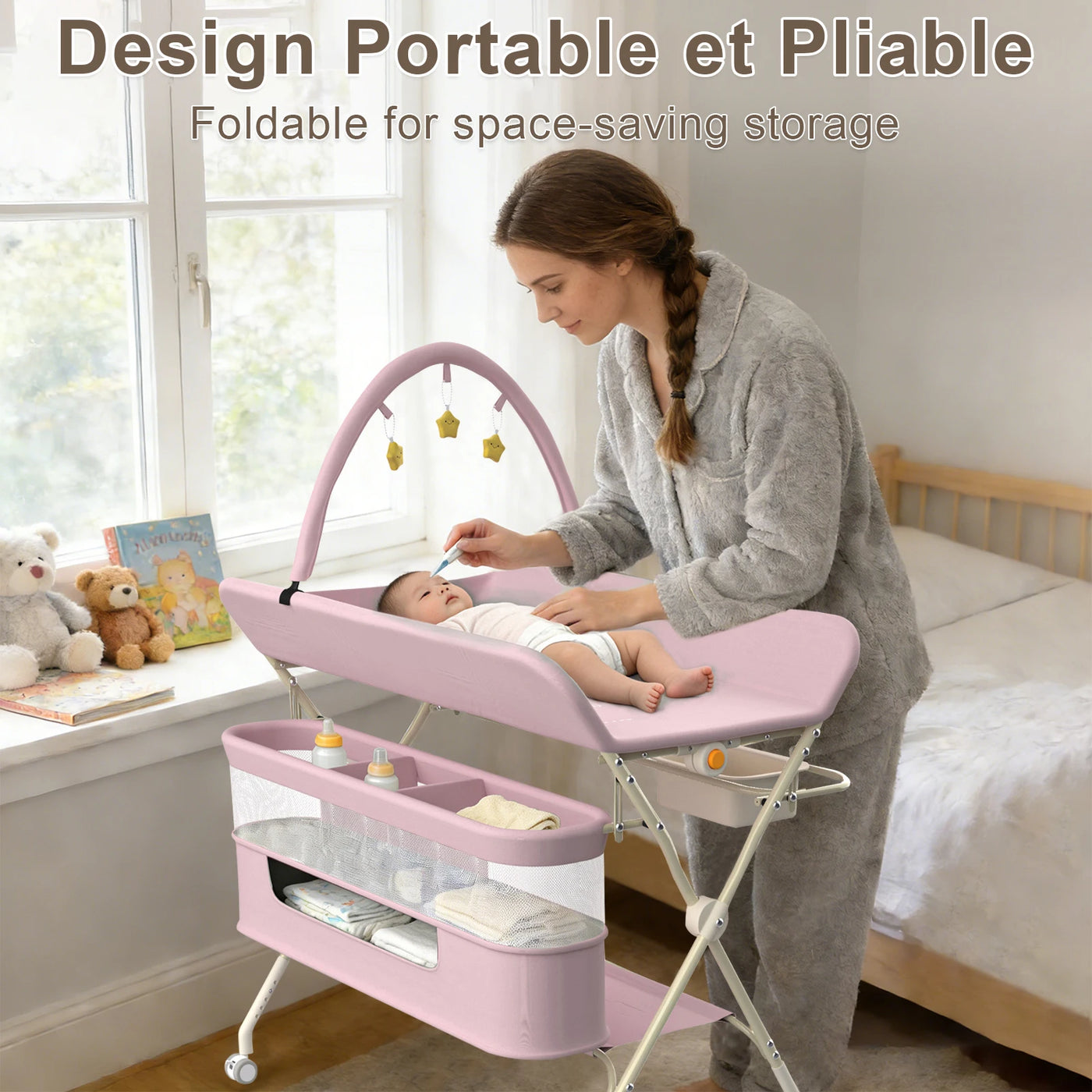 Table à langer mobile pliable Mybooni — Matelas imperméable hauteur réglable