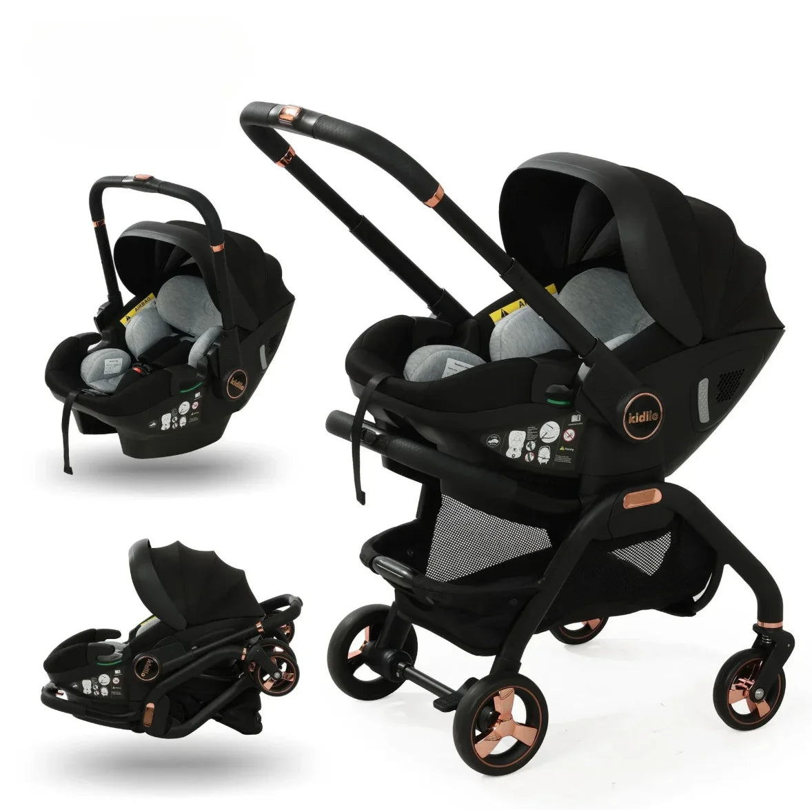 Poussette 3-en-1 portable Bouni — Nacelle nouveau-né siège auto certifié EU