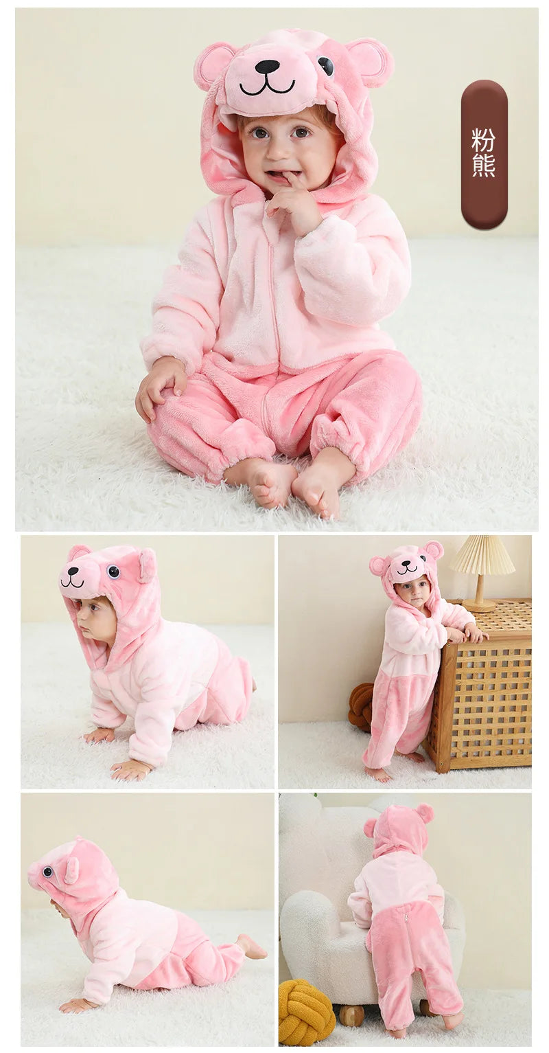 Combinaison pyjama bébé flanelle cartoon - grenouillère licorne/lapin/dinosaure animal