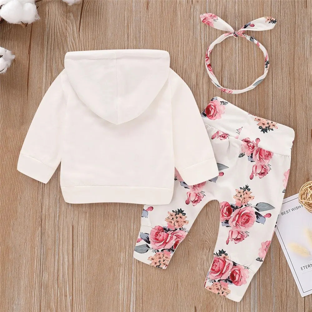 Ensemble 3 pièces bébé fille Bouni | Haut floral + Pantalon + Bandeau nœud