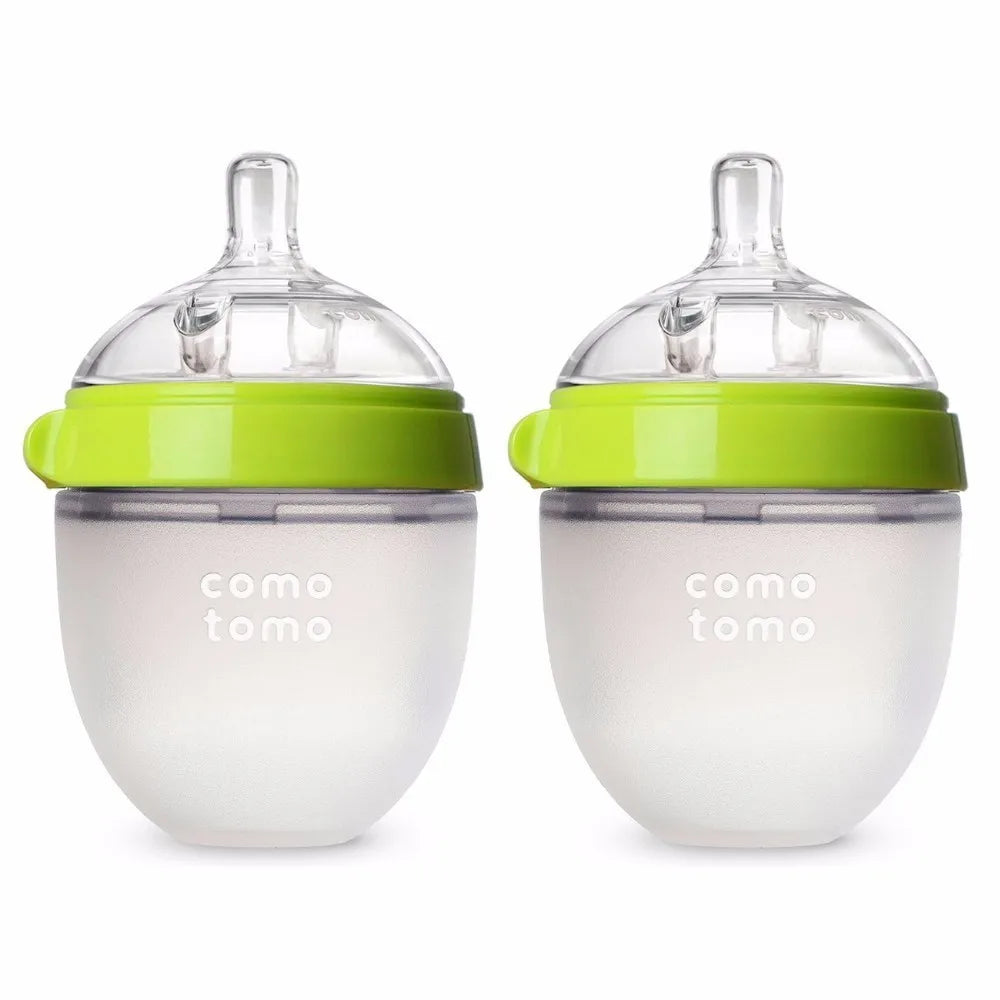 Lot 2 biberons bébé sans BPA silicone vert/rose - biberon enfant 5 oz et 8 oz